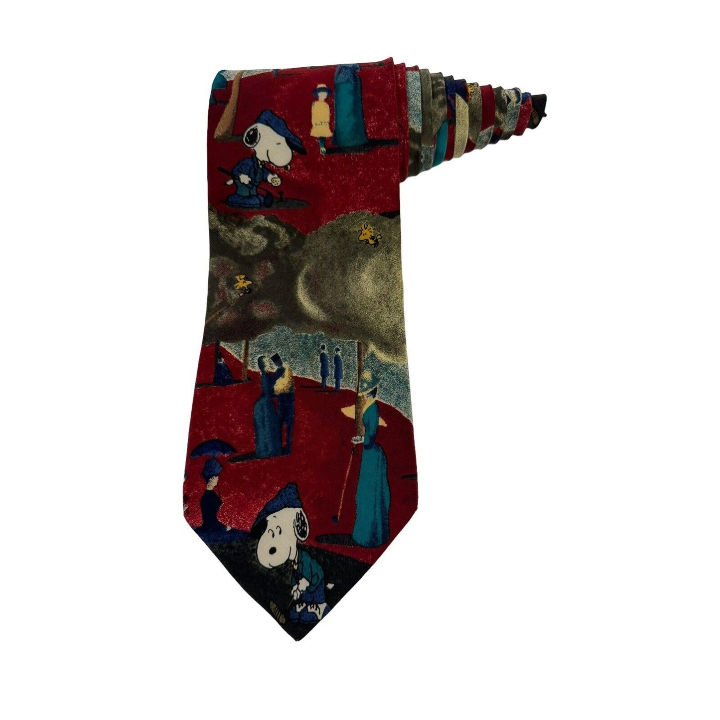 Peanuts A Sunday On The Green Golfing Snoopy Woodstock Vintage Necktie