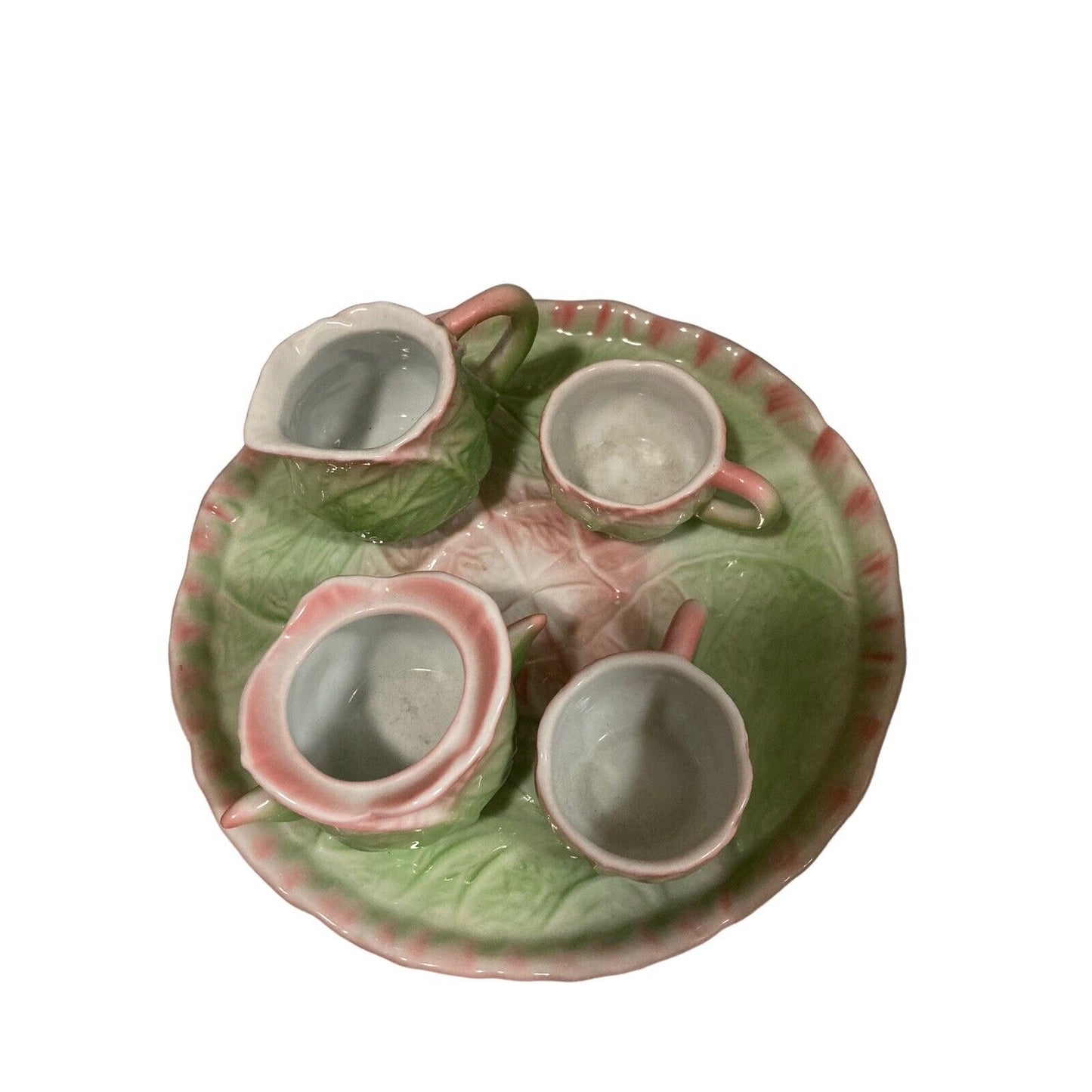 Vintage Unbranded Miniature Cabbage Leaf Childs Porcelain Tea Set