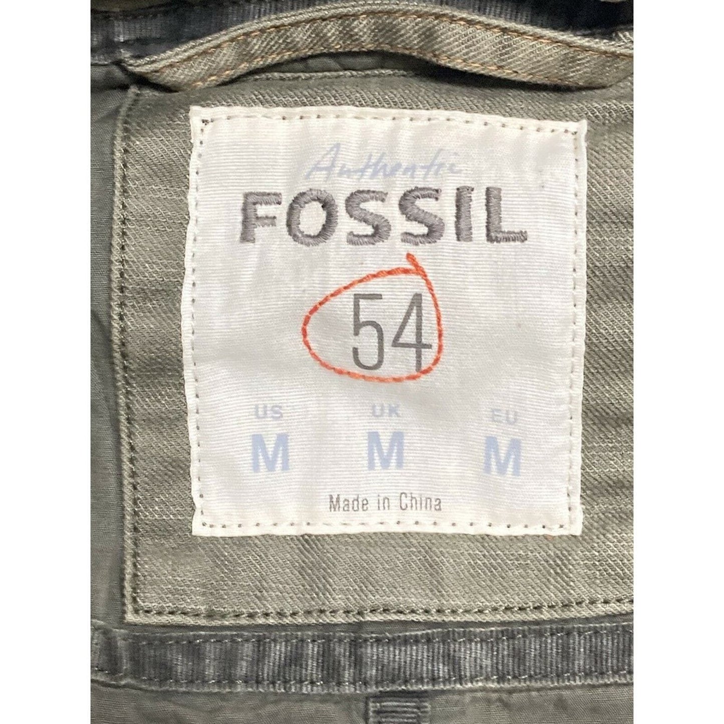 Fossil 54 Army Green Utility Hooded Jacket Size M Medium Pockets Snaps
