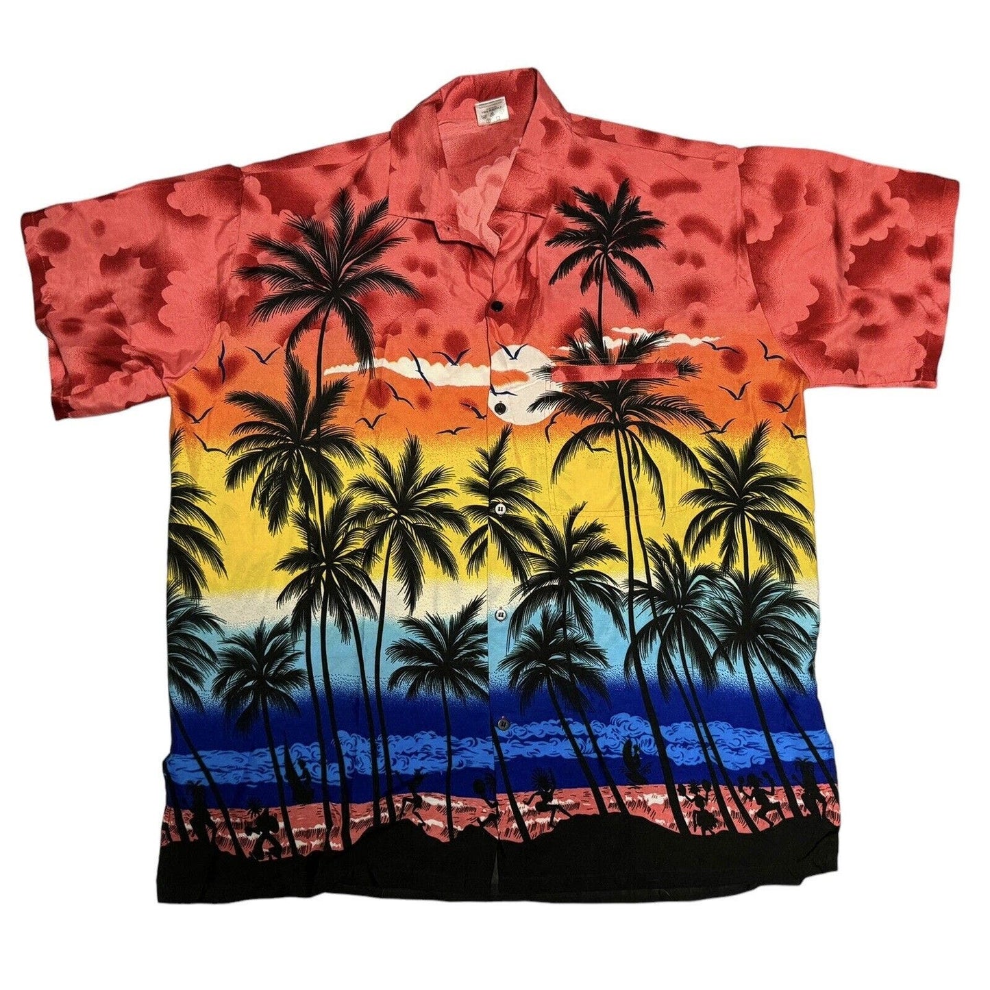 La Lee La Vintage Mens Tropical Palm Trees Hawaiian Button Down Shirt Large
