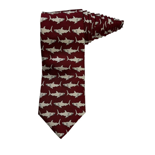 Josh Bach Shark Pattern Red Designer Novelty Necktie 100% Silk Made In USA