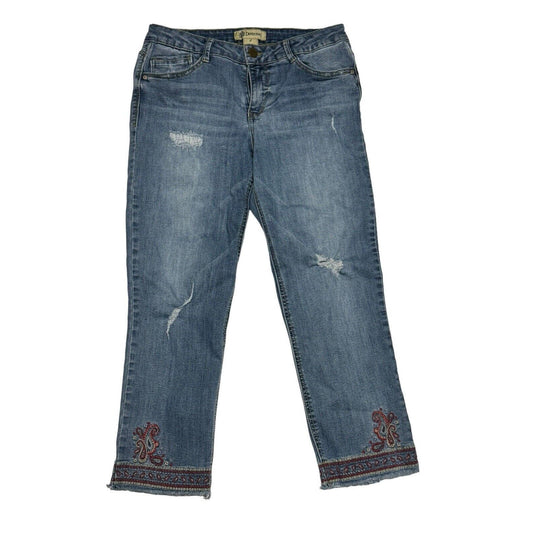 Democracy Jeans Slim Straight Flood Crop Embroidered Stretch Denim Jeans Size 8