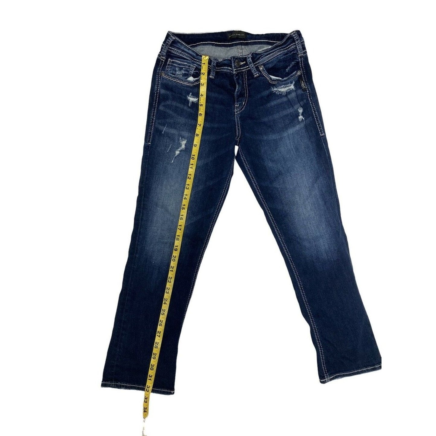 Silver Jeans Co Suki Capri Distressed Dark Wash Denim Jeans Size W28/L22.5