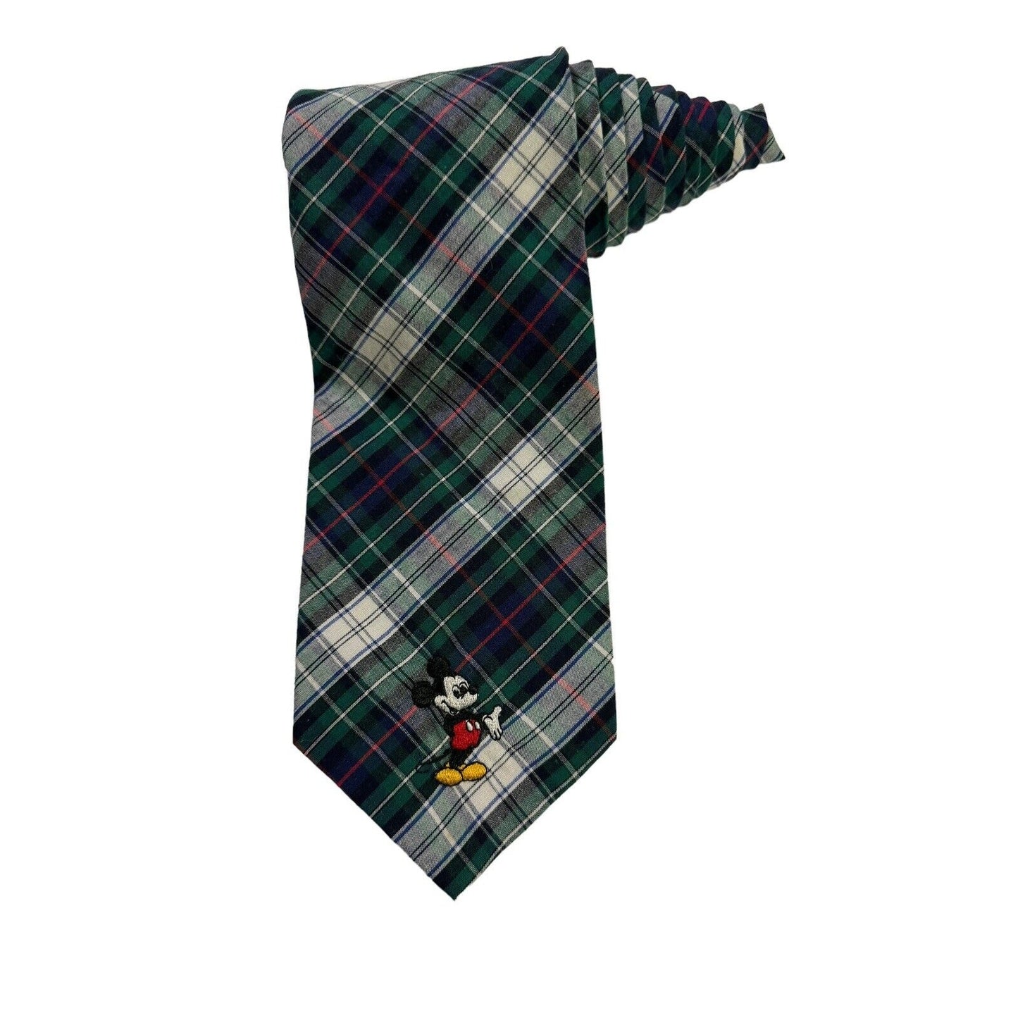 Disney Mickey Unlimited Green Plaid Mickey Mouse Embroidered Necktie Polyester
