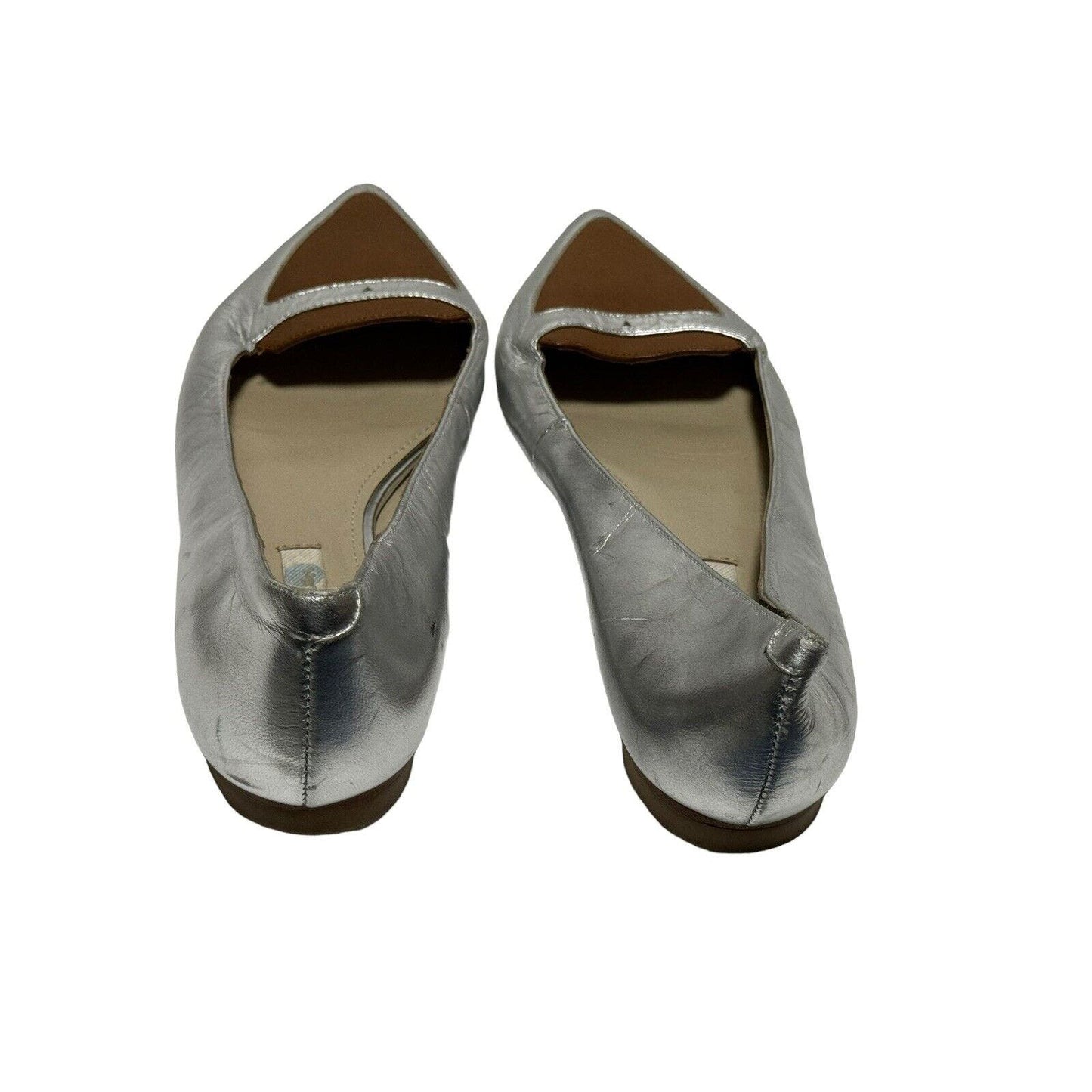 Boden Patent Leather Sliver Brown Pointed Ballet Flats Slip On Shoes 37.5 US 6.5