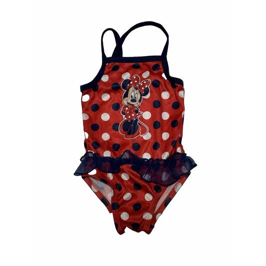 Disney Baby Minnie Mouse Polka Dots Ruffle One Piece Swimsuit Size 24 Months Red
