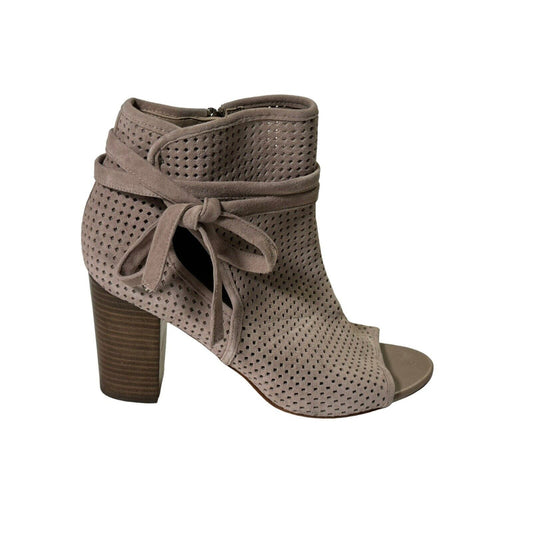 Sam Edelman Ellery Women's Open Toe Bootie Perforated Suede Bow Tie Taupe 8.5 M