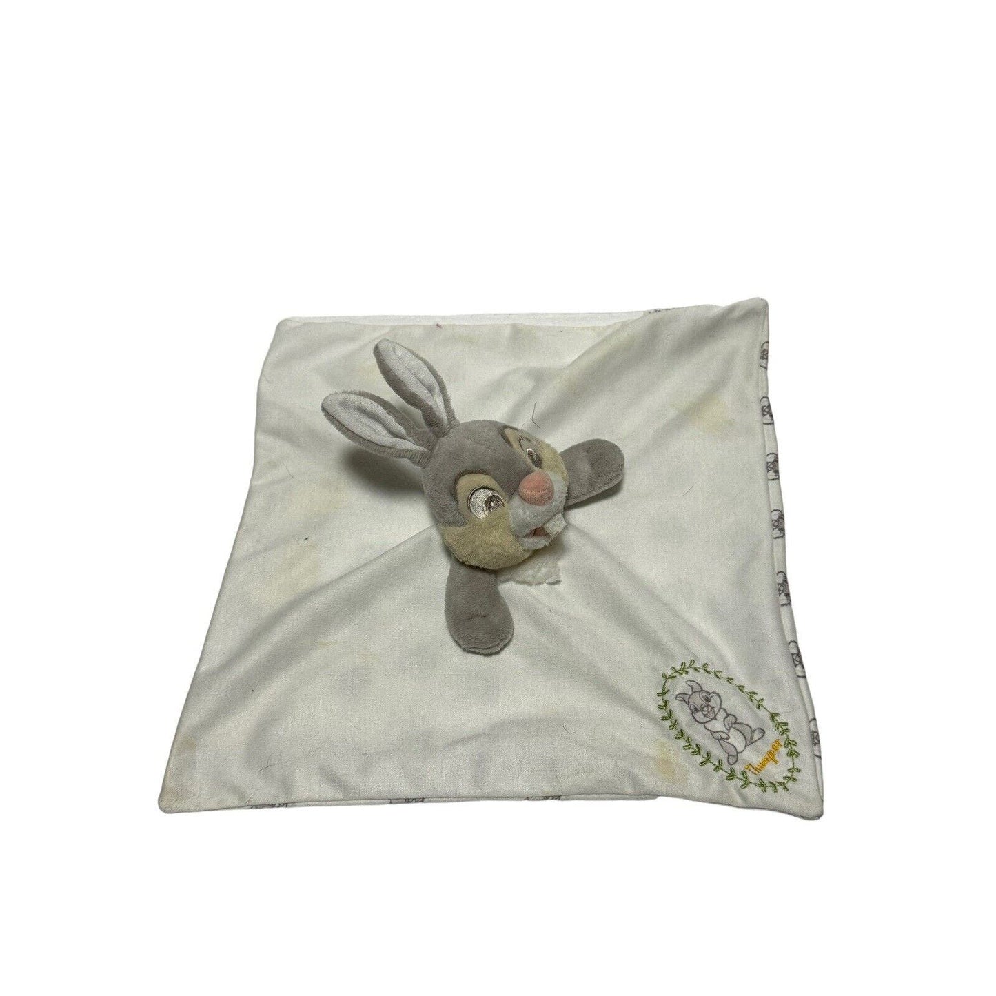 Rare Disney Baby Thumper Bunny Blanket White Knit Bambi Security Lovey Rabbit