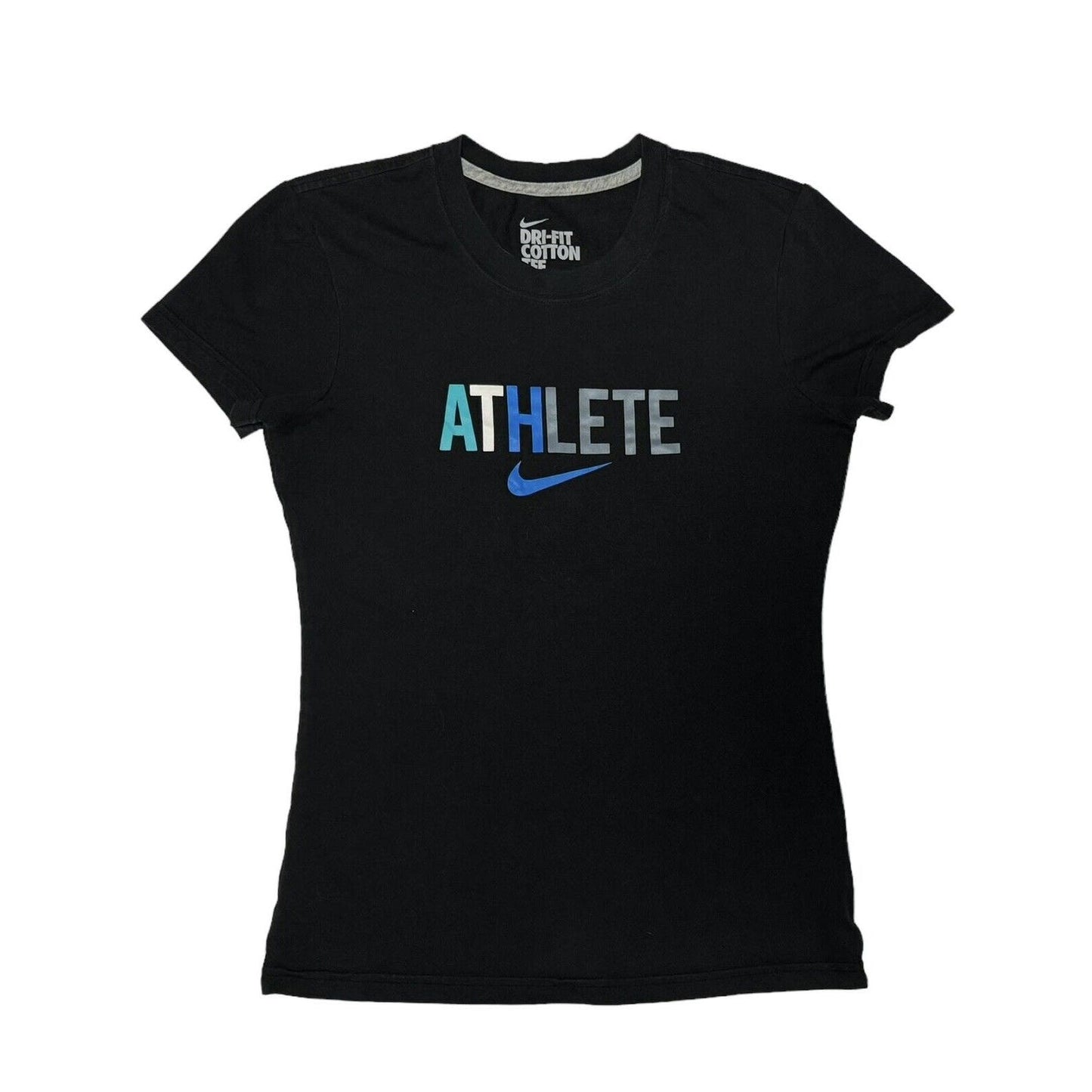 Nike Athlete Swoosh Logo Dri Fit Cotton Tee Shirt Small Black