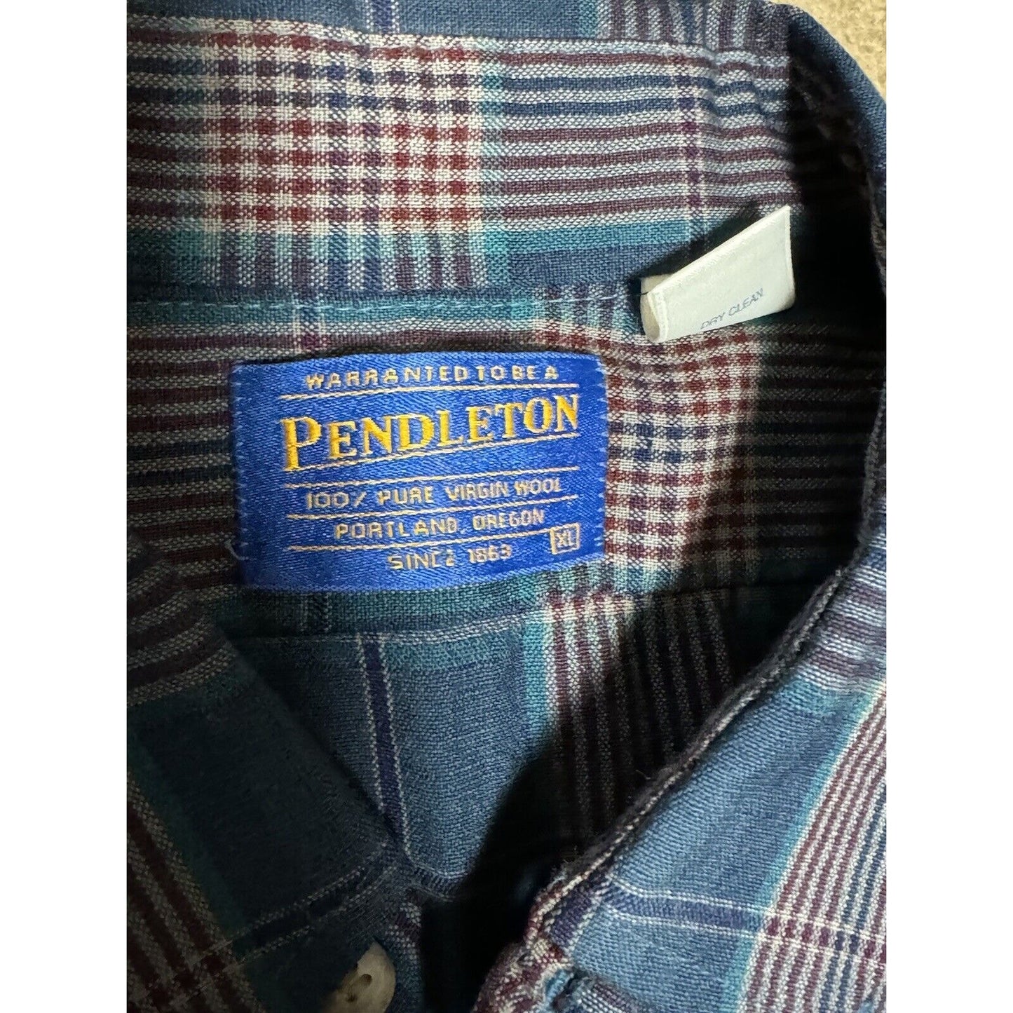 Vintage Pendleton Wool Plaid Button Down Shirt Mens Size XL Blue Red