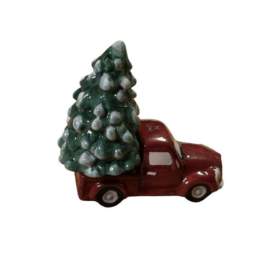 Christmas Red Truck Hauling Tree Salt and Pepper Shakers Set Holiday Decor