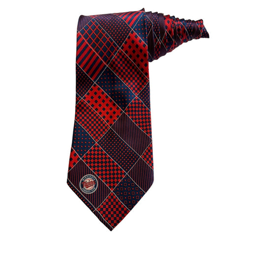 MLB Minnesota Twins Logo Geometric Pattern Novelty Silk Necktie Vintage