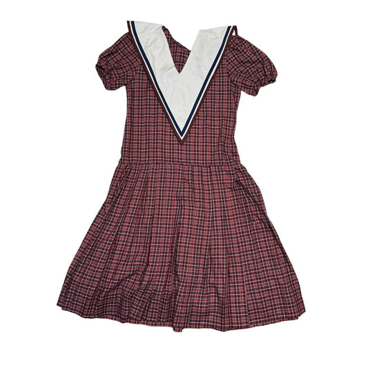 Monday’s Child Girls Vintage Red Plaid V Neck Collared Dress Size 14 Pleated