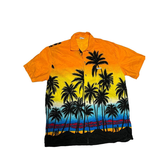 Vintage High Seas Tropical Palm Trees Hawaiian Button Down Shirt XL Colorful