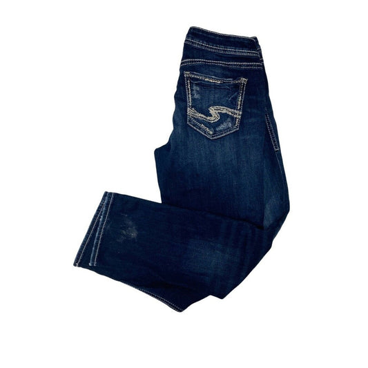 Silver Jeans Co Suki Capri Distressed Dark Wash Denim Jeans Size W28/L22.5