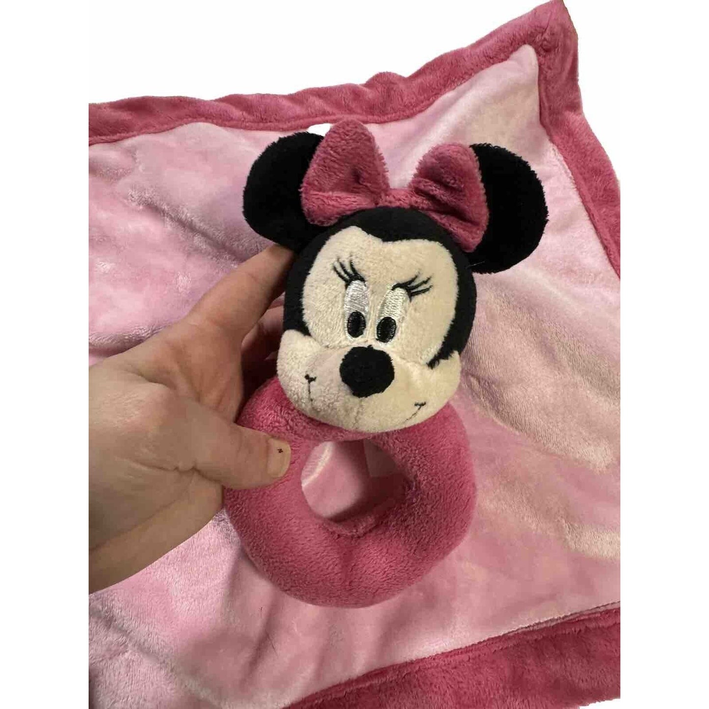 Disney Baby Minnie Mouse Security Blanket with Ring Rattle Lovey Pink 13x13