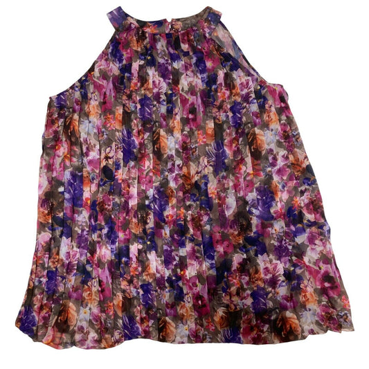 Badgley Mischka Camila Pleated Sheer Dress Size M Medium Floral