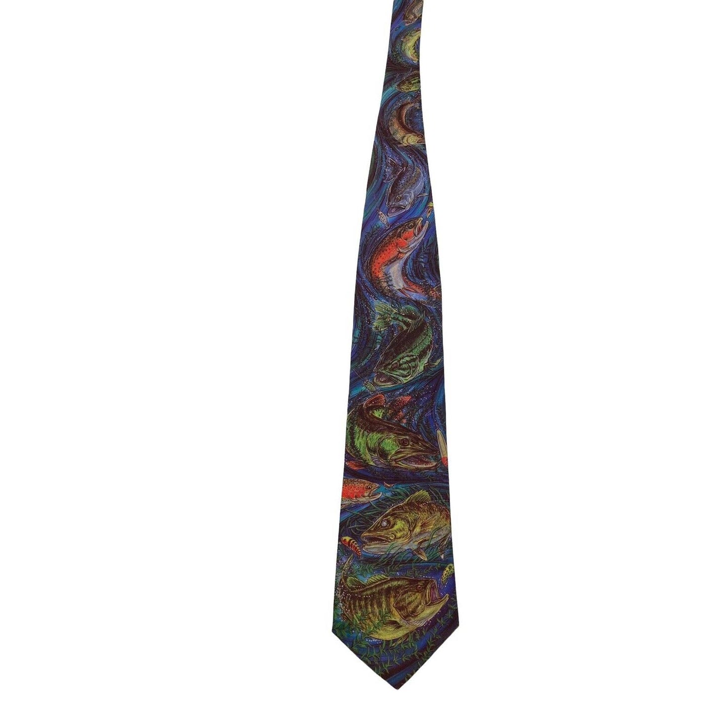 D’em Crazy Fish Salmon Bass Trout Vintage Novelty Necktie Polyester