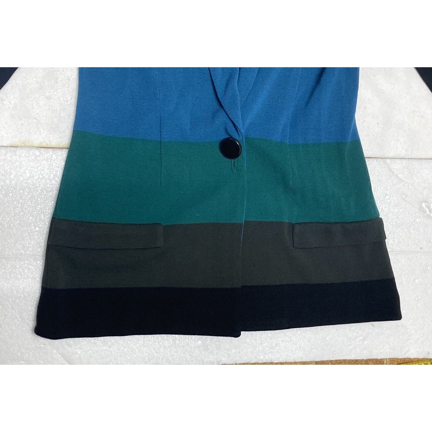 Misook Janice Multi-Color Blue Green Black Colorblock Knit Jacket XS