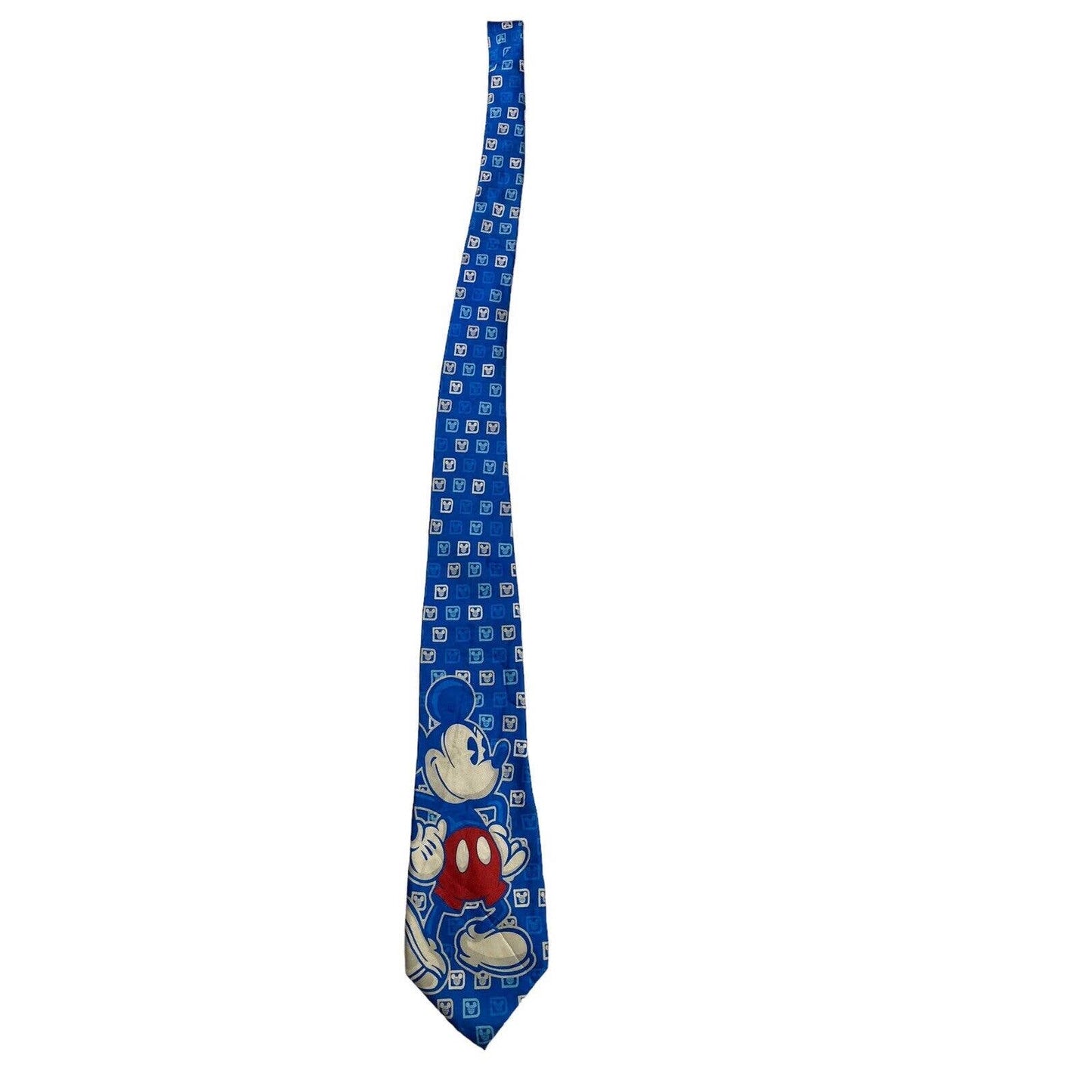 Disney Parks Mickey Mouse Logo Blue 100% Silk Novelty Necktie