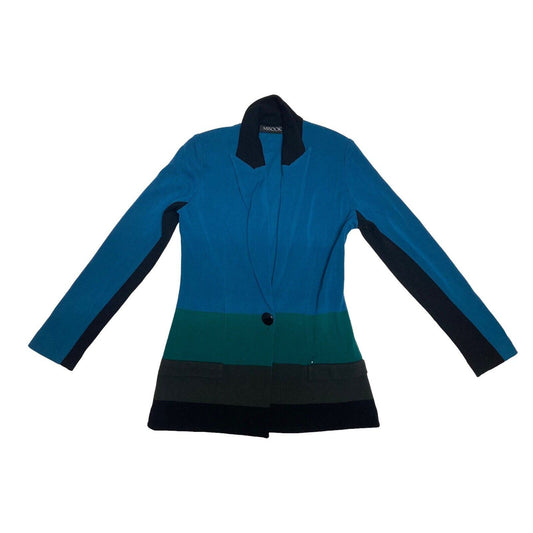 Misook Janice Multi-Color Blue Green Black Colorblock Knit Jacket XS