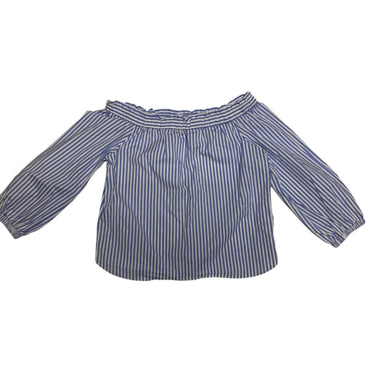 J Crew Off The Shoulder Blue White Striped Blouse Size Small H3319