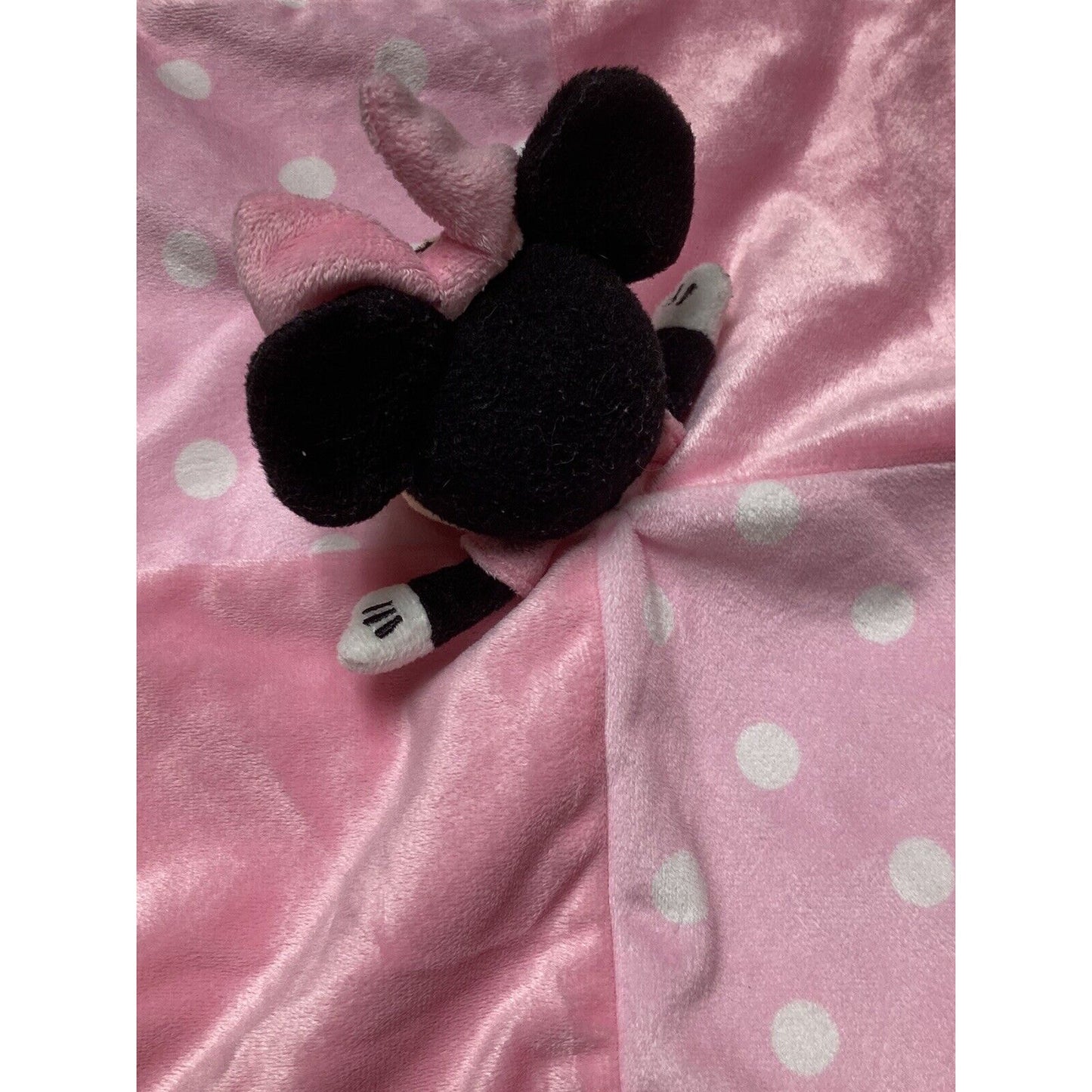 Disney Baby Minnie Mouse Pink Polka Dots Satin Trim Lovey Security Baby Blanket