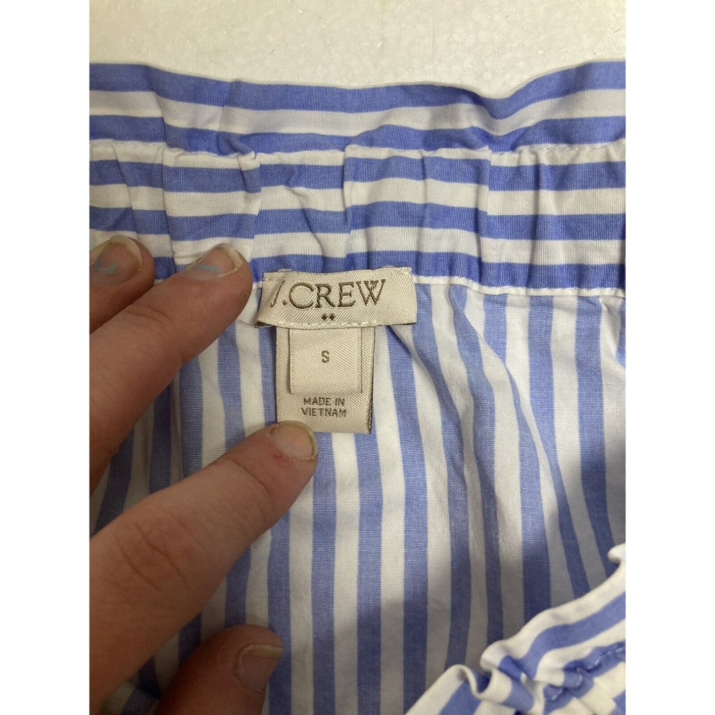J Crew Off The Shoulder Blue White Striped Blouse Size Small H3319