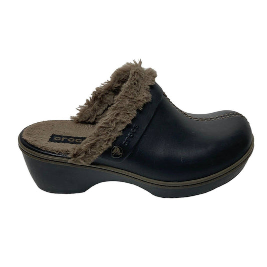 Crocs Womens Size 7 Cobbler Eva Faux Fur Lined Brown Clogs Mules Shoes 11592