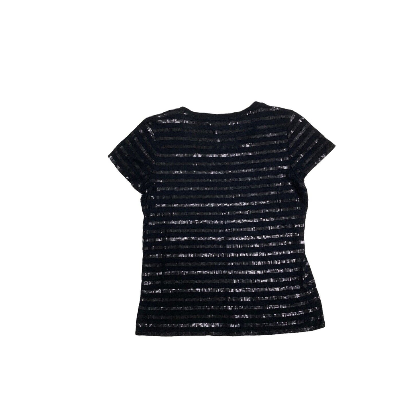 Calvin Klein Sparkly Sequin Striped Dressy Black T-Shirt Top Medium