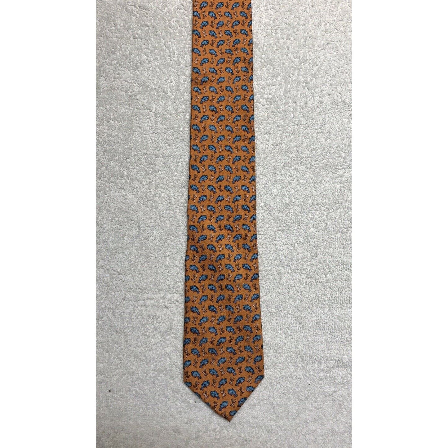 Croft And Barrow Orange Fish Worm Novelty Tie Necktie 100% Silk