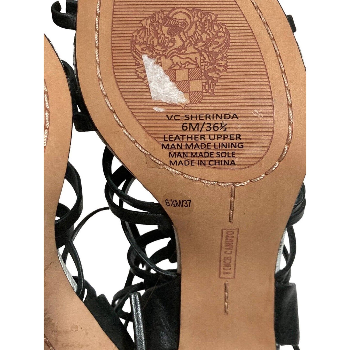 Vince Camuto Sherinda Caged Lace Up Snake Heels Sandals Size 6.5 M Black Leather