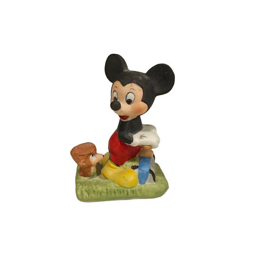 1977 Walt Disney Productions Mickey Mouse Gardening Mowing Grass Figurine