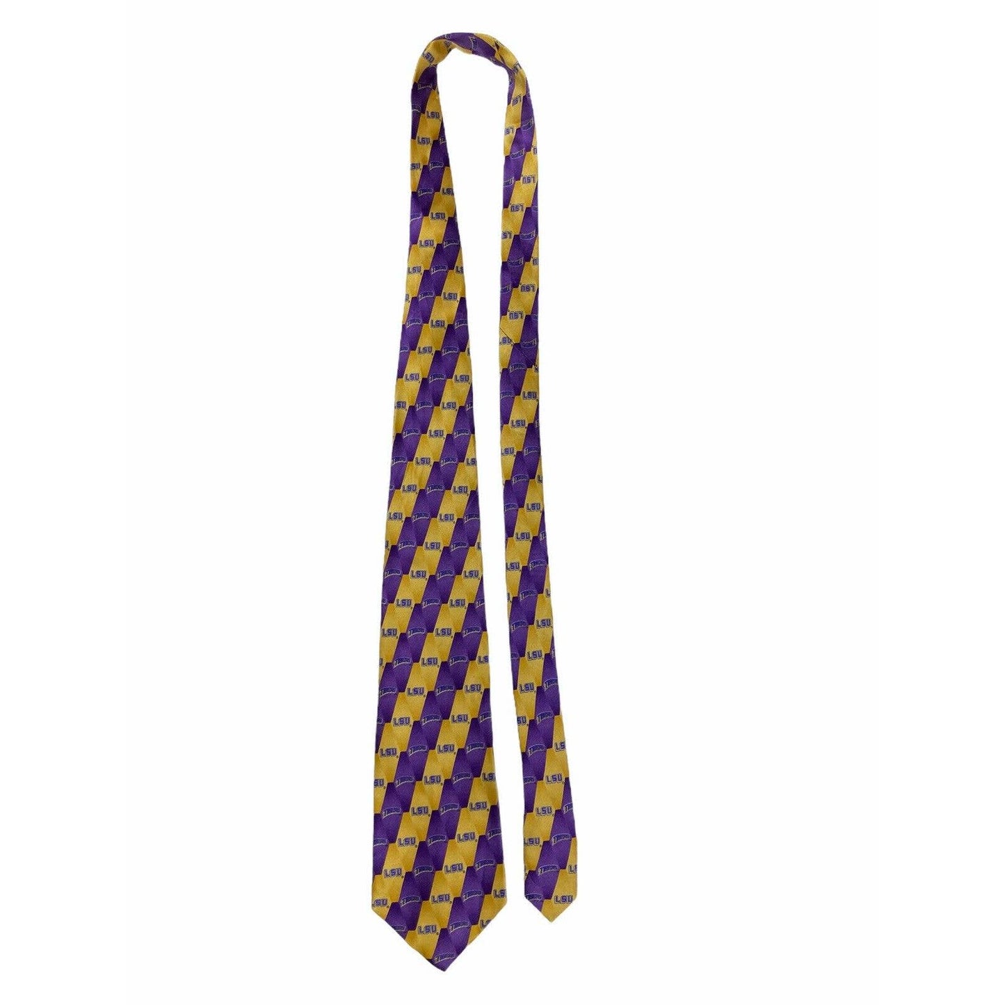 NWOT LSU TIGERS WOVEN CHECKERED LOGO SILK NECKTIE Purple Gold Eagles Wings