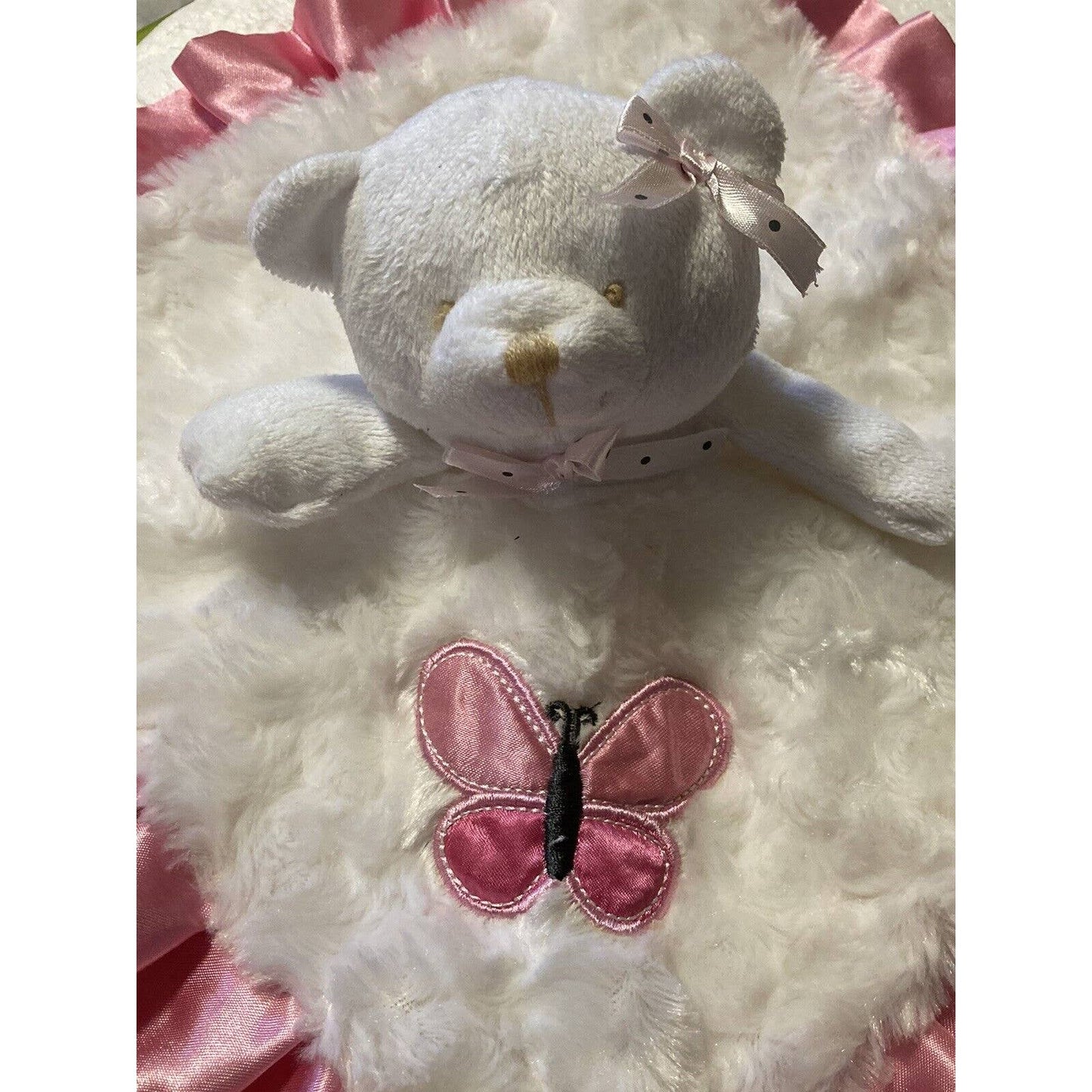 Kyla & Deena Lovey White Pink Teddy Bear Butterfly Rattle Security Baby Blanket