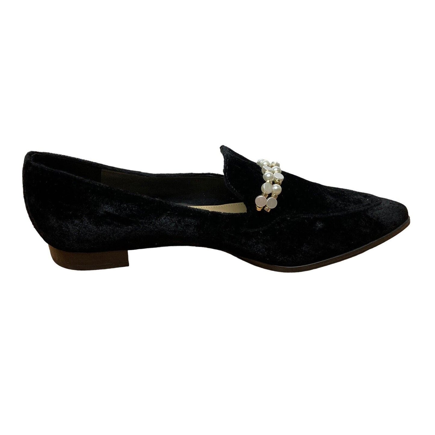 Marc Fisher Kneel Black Velvet Pearl Embellished Slip On Loafers 9.5 M