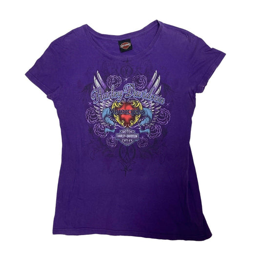 Harley Davidson Of Baton Rouge Purple Womans Graphic Rhinestones T Shirt Medium