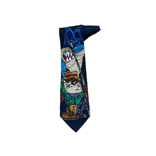 Looney Tunes Mania Taz Shark Fishing Cartoon Vintage Novelty Necktie