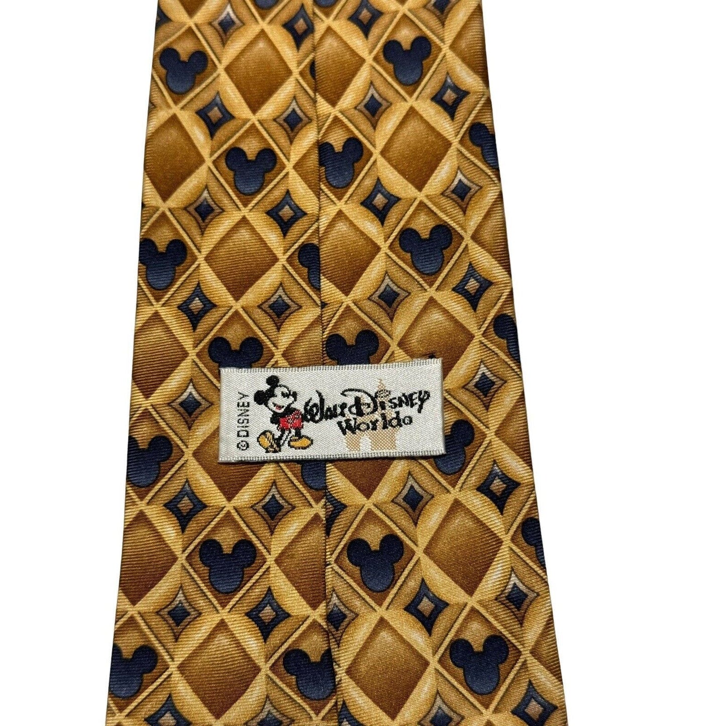 Walt Disney World Mickey Mouse Gold Blue Novelty Necktie 100% Silk