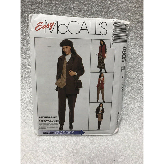 McCall's 8905 Misses' Unlined Jacket, Vest Pants Skirt Sewing Pattern Size 12-16