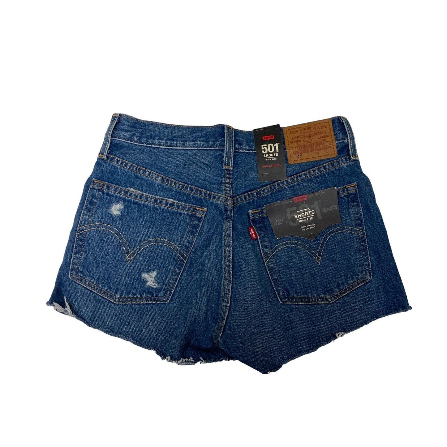 Levi’s Premium 501 High Rise Distressed Dark Wash Shorts Size 28