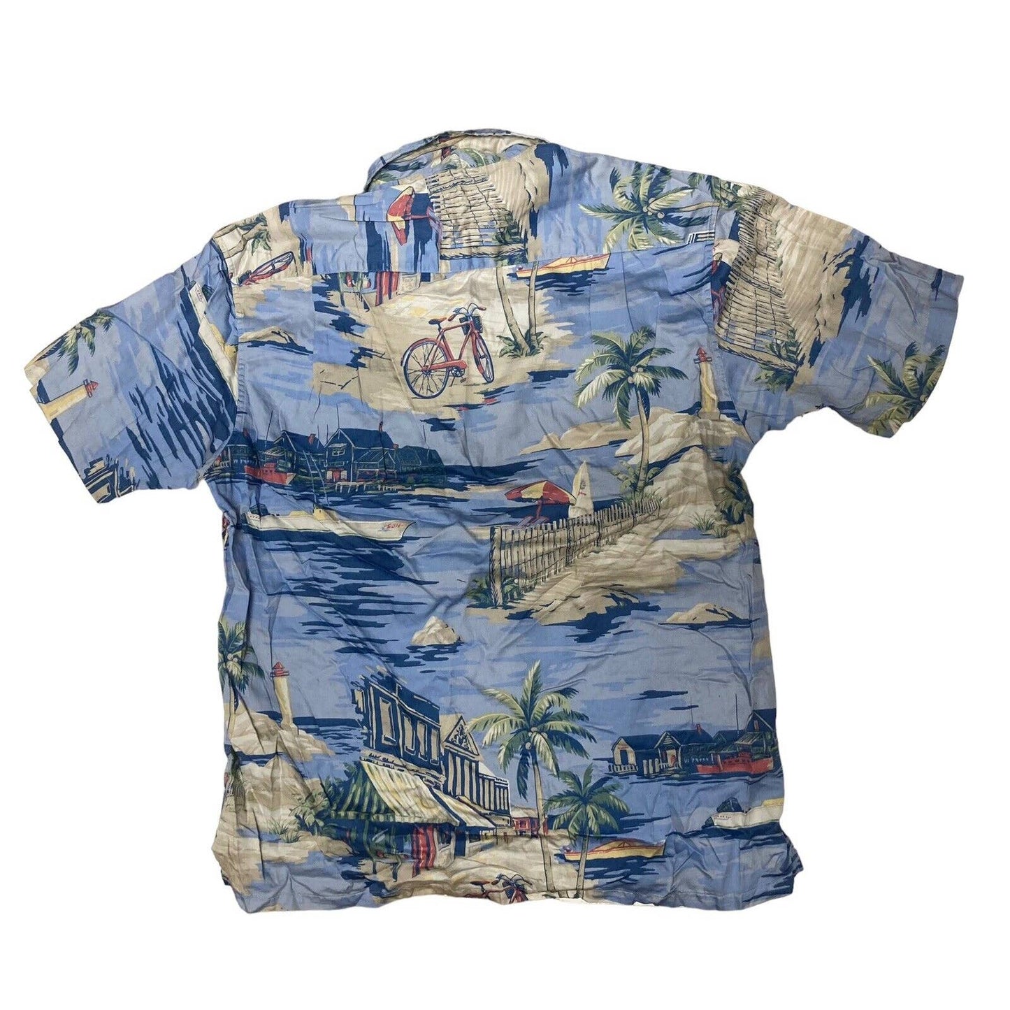 Nautica Mens Hawaiian Tropical Beach Bicycle Button Down Shirt Medium