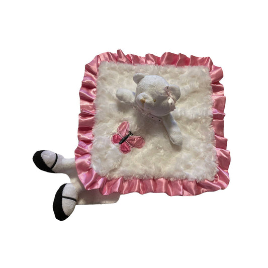 Kyla & Deena Lovey White Pink Teddy Bear Butterfly Rattle Security Baby Blanket