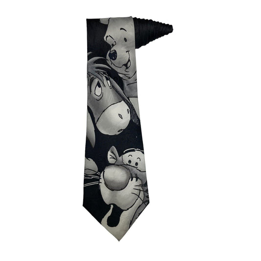 Disney Winnie The Pooh Tigger Eeyore Black Gray Novelty Vintage Necktie Cartoon