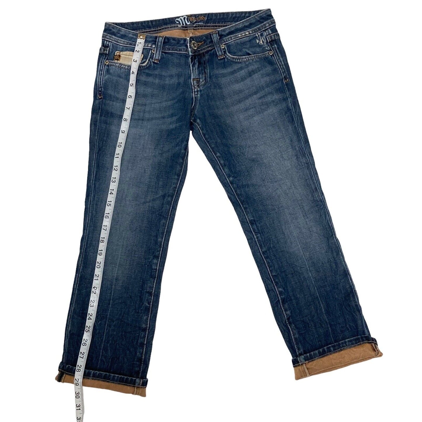 Miss Me JP45078 Capri Cropped Denim Jeans Odessa 02 Tan Cuffs Size 26