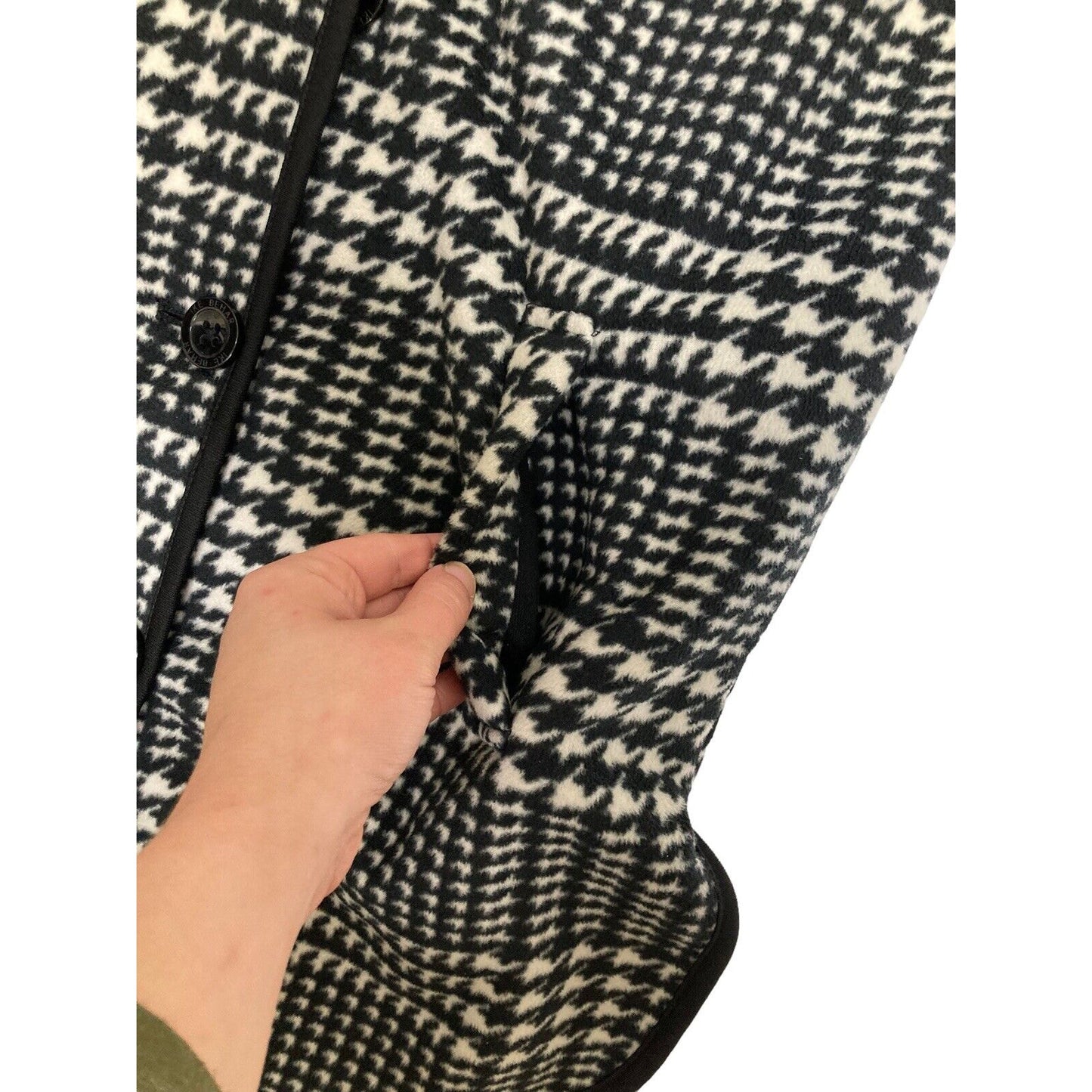 Ike Behar Hooded Houndstooth Coat Black White Fur lining Size Small Fleece