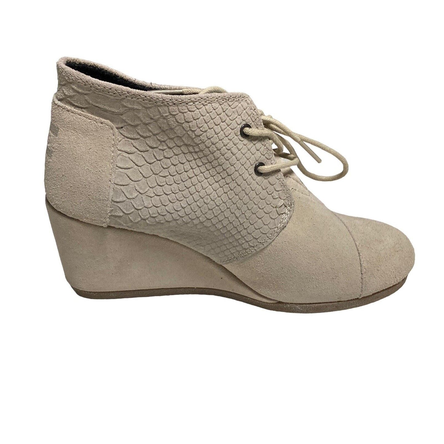 Toms Desert Wedge Cream Shoes Size 7 Women’s Lace Up Suede