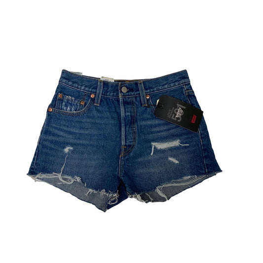 Levi’s Premium 501 High Rise Distressed Dark Wash Shorts Size 28