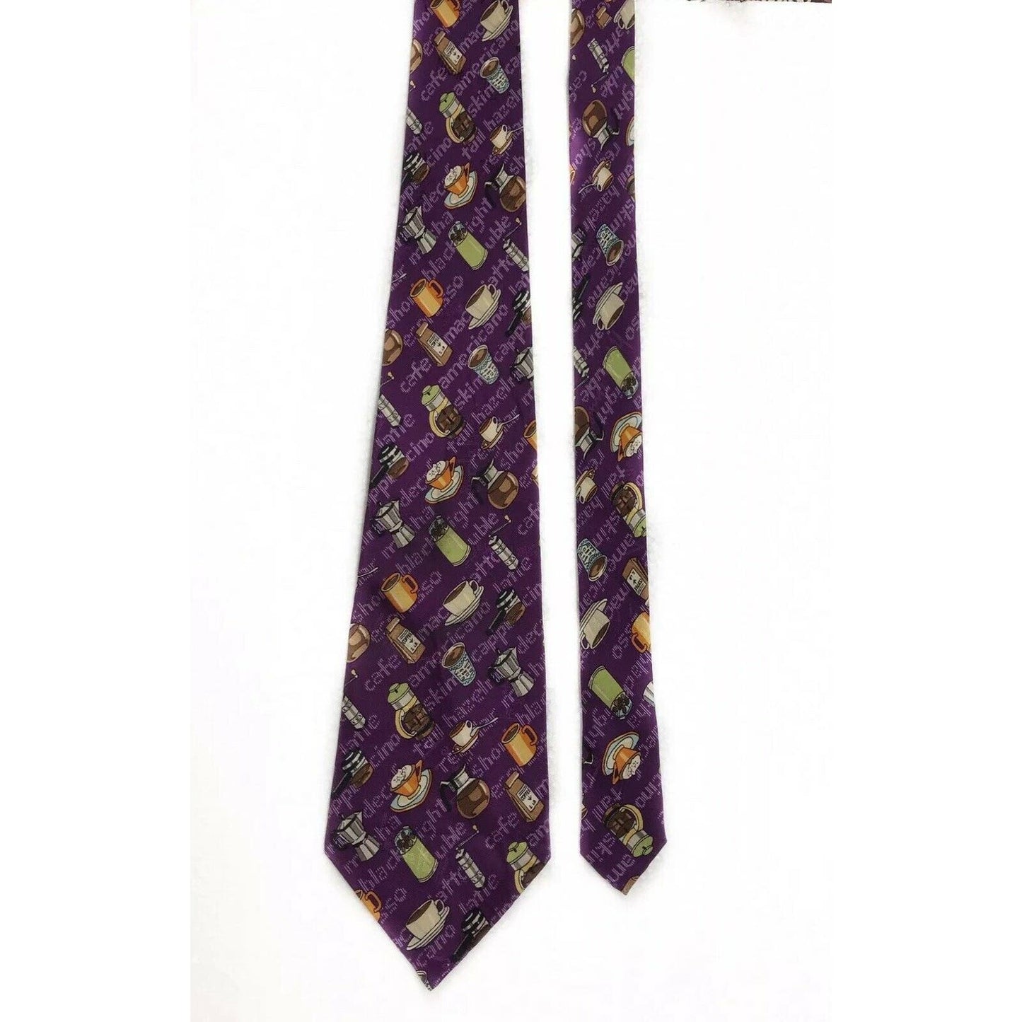 Nicole Miller Coffee Cappecino Americano Decaf Vintage Novelty Tie Necktie Silk