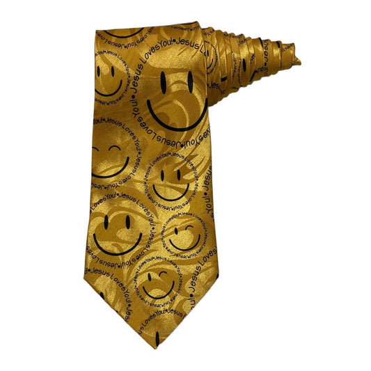 Gospitality Smile Jesus Loves You Smiley Face Yellow Novelty Necktie